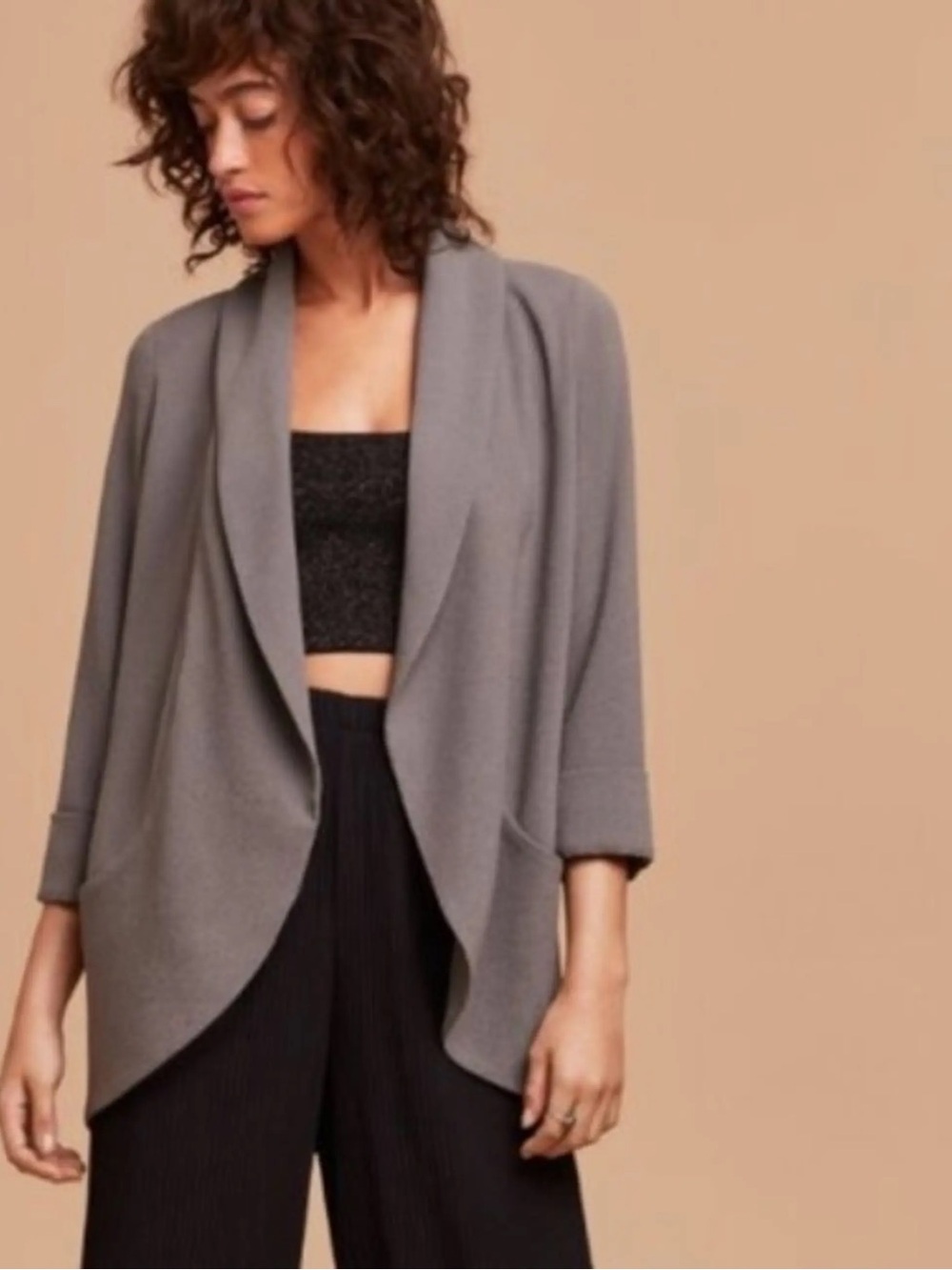 WILFRED ARITZIA Chevalier Blazer Draped Crepe Open-Front Gray Cardigan Size 4